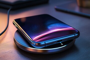 A sleek wireless charger with a phone resting on it