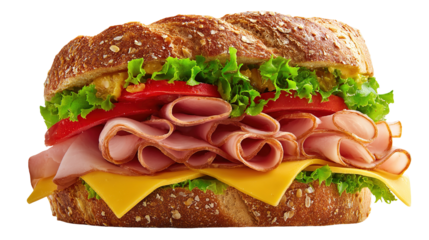Ham and cheese salad submarine sandwich from freshly cut baguette