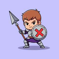 Chibi knight warrior with spear and shield silhouette