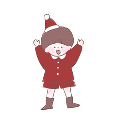 クリスマスを楽しみにしている子ども　手書き風イラスト　両手を挙げている幼い男の子