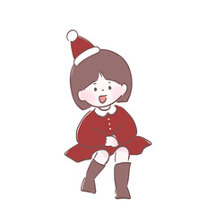クリスマスを楽しみにしている子ども　手書き風イラスト　座っている笑顔で女の子