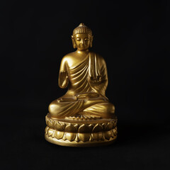 golden buddha statue on meditation pose in black background