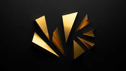 Abstract Golden Geometric Shapes Exploding on Black Background.