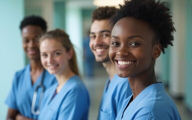 African-American students - interns smile in the hospital. High quality