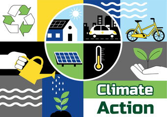 Climate Action Vector Illustration Featuring Global Earth Environment With Sustainable Implementation Pollution Affecting Ecosystems in a Background