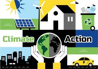 Climate Action Vector Illustration Featuring Global Earth Environment With Sustainable Implementation Pollution Affecting Ecosystems in a Background