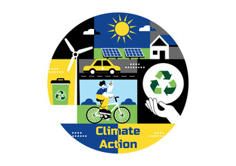 Climate Action Vector Illustration Featuring Global Earth Environment With Sustainable Implementation Pollution Affecting Ecosystems in a Background