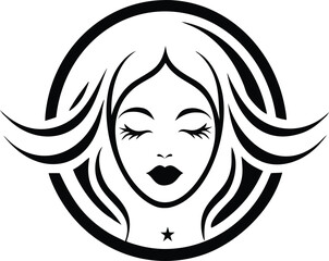 Beautiful elegant sacred spiritual woman with star serene Female Face Emblem with Star premium icon vector 