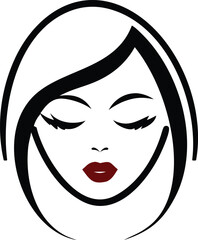 Vector art of stylized illustration of a serene Woman's Face Line with Dark Red Lips 