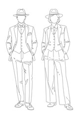 line drawing of gentleman and gentlewoman