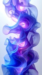 Elegant vertical swirl of translucent blue and violet fabric with glowing light sources