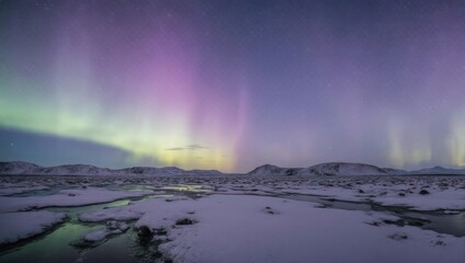 Naklejka premium Vibrant Aurora Borealis Dancing Over a Frozen Winter Landscape.