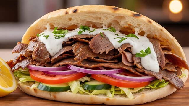 Delicious Grilled Meat Sandwich with Fresh Vegetables
