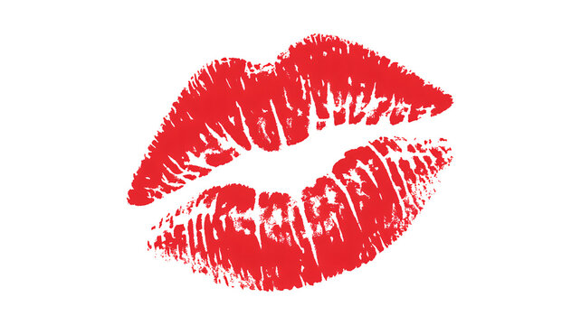 Striking bright red lipstick kiss mark impression on a solid for graphic design