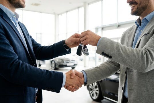 Car Dealership Handshake and Key Handover