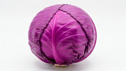 Obraz premium Whole Purple Cabbage Head Isolated on White Background, Shadowless Studio Shot