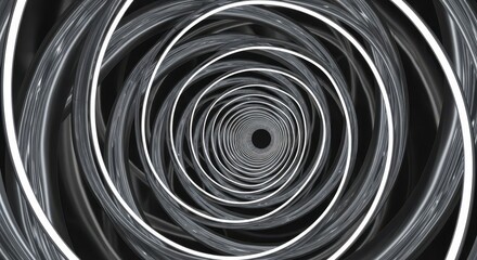 Infinite tunnel of glowing concentric circles recedes into a central dark void