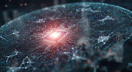 Cutting-edge AI microchip for innovative technology solutions, powering data networks and machine learning with advanced digital processing
