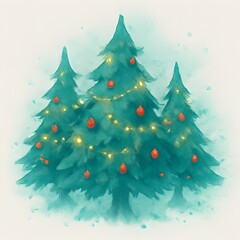 Dekiorierte Tannenb&auml;ume Design - Aquarell Weihnachtstannen - Natur Weihnachtsb&auml;ume - Sch&ouml;ne Christb&auml;ume - Weihnachtsbaum Wallpaper