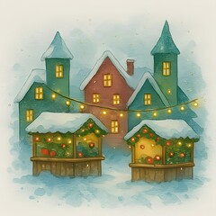 Winternarkt Design - Winter Wallpaper - Weihnachtsmarkt Illustration - Winterzeit