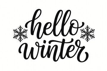 Hello winter lettering with snowflakes welcomes the cold season with festive cheer and seasonal greetings for holiday theme.
