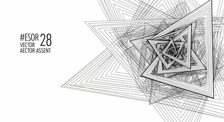 Fototapeta premium Abstract geometric composition of overlapping and fragmented triangles forming a dynamic and intricate wireframe design in monochrome