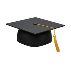 A classic black graduation cap with a golden tassel isolated on a transparent background representing academic achievement isolated on transparent background