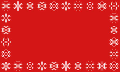 white snowflakes frame, christmas announcement message template, new year greetings red background