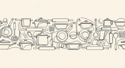 Kitchen Utensils Seamless Pattern - Cooking Tools and Equipment Illustration.