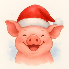 Schwein mit Weihnachtsm&uuml;tze - Lustiges Weihnachts Design - Winter Wallpaper - Tier Weihnachten Illustration