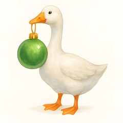 Gans mit Christbaumkugel - Winter Gans Bild - Weihnachtliches Gans Illustration - Sch&ouml;nes WInter Wallpaper