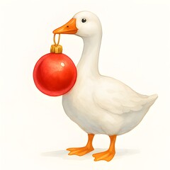 Gans mit Christbaumkugel Wallpaper - Winter Gans Illustration - Weihnachtliches Gans Bild - Sch&ouml;nes WInter Hintergrundbild