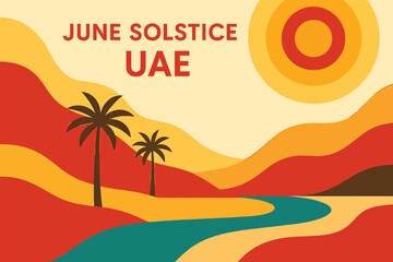 Fototapeta premium Geometric UAE June Solstice illustration with stylized desert sun shapes and simplified seasonal composition