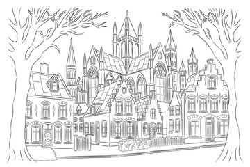 Leiden Cathedral in the old town isolated on white background