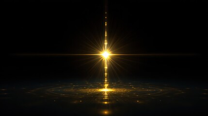 Abstract golden light burst with radiating beams black background