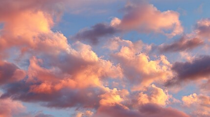 Fototapeta premium Pink and orange clouds in a blue sky background texture