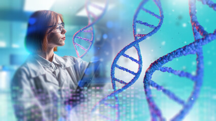 Genetic research scientist analyzes DNA structures, studying molecular sequences and genomic data to advance biotechnology, medical diagnostics, and biological innovations.