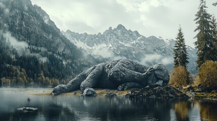 Majestic Mountain Giant - A Serene Landscape of Myth and Nature.