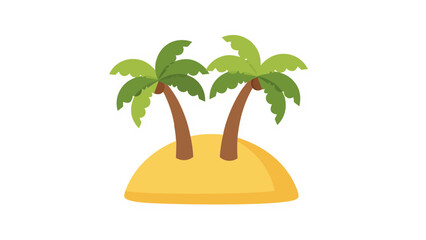 Fototapeta premium Cartoon Style Tropical Island with Two Palm Trees and Sandy Beach Minimalist Simple Flat Design Isolated on Black Background