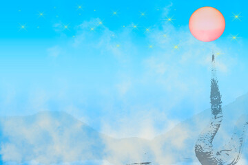 The sky and the serpent on the background of the full moon glowing,