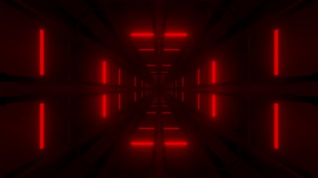 Seamless Red Neon Cyberpunk VJ Loop: Futuristic Geometric Wireframe Tunnel and Abstract Digital City Background