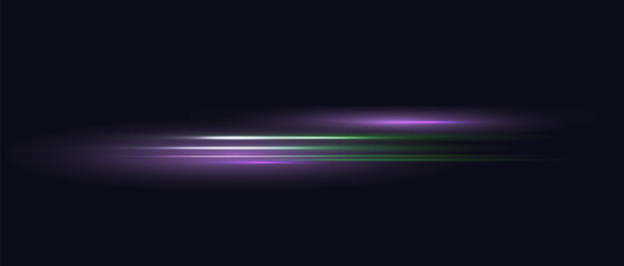 Abstract light trails with purple and green color effect. Speed and motion concept. Vector illustration for modern design