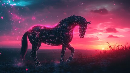 Majestic Horse Silhouette Against a Vibrant Cosmic Sky.