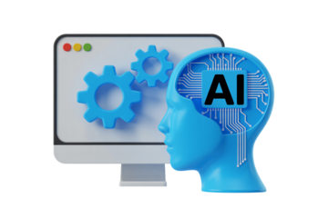 Artificial Intelligence Human Head Blue Gears Circuit Board Modern Technology Digital Display Screen Futuristic Innovation