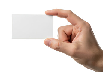 Obraz premium Hand holding a blank white business card isolated on transparent background