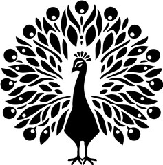 Peacock with beautiful feather silhouette vector art illustration peacock clipart logo icon, isolated on white