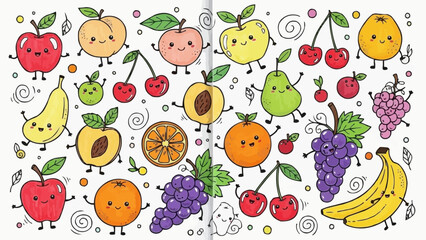 Cute Cartoon Fruits Characters Collection Fun and Playful.