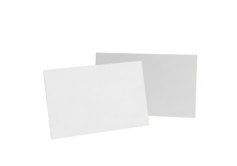Two blank white cards isolated on transparent background