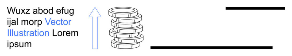 Finance, economic growth, investment, wealth management, progress, business strategy. Stacked coins with an upward arrow and horizontal lines. Finance and economic growth concept