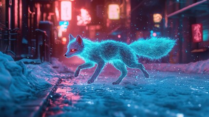 Neon Fox in a Cyberpunk City - A Vibrant Urban Fantasy.
